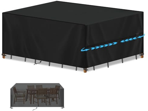 SIMPHAUS Garden Table Cover for Garden Furniture,Waterproof Outdoor Furniture Covers with Drawstring,Anti UV 420D Heavy Duty Patio Furniture Cover,Rattan Sofa Cover for Outside Furniture 250x140x100cm