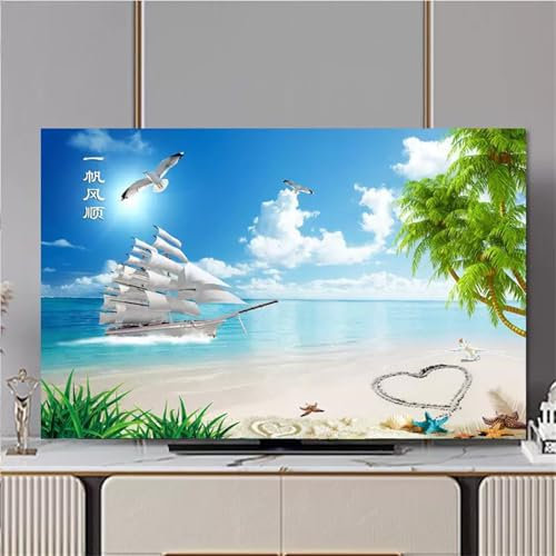 Hixingo Cubierta Antipolvo TV, Patrón Estrella de Mar 3D Cubierta Antipolvo Television Funda para Televisor Elástico Universal 32-80inch Protector de Televisión (Velero,70inch)