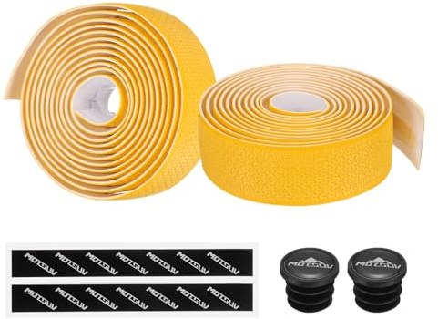 PATIKIL Nastro Per Manubrio Bici In PU EVA, 1 Paio Nastro Manubrio Ergonomico Comfort Taglia Unica Con Tappi Estremità E Adesivo Posteriore Per Ciclismo Su Strada Bici Pieghevole, Giallo