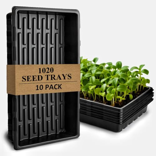 10-Pack Heavy-Duty 1020 Seed Trays No Holes, Thick Plastic Plant Flats | Reusable Growing Trays for Seed Starting, Propagation, Microgreens, Transplanting & Bottom Watering (21 x 11, 2.76 Deep)