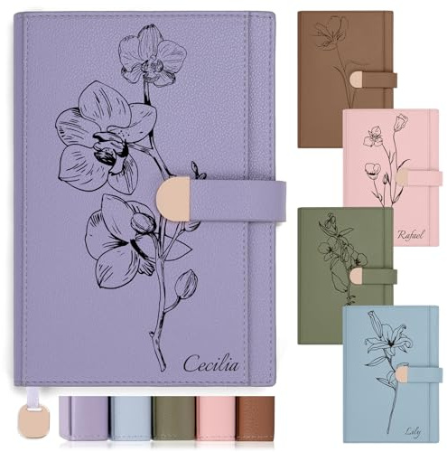 ENOMY Notizbuch Personalisiert mit Hardcover A5 Format Magnetschnalle Notizbuch für Damen und Herren liniertes Leder Journal Buch mit 300 Seiten Hardcover Tagebuch für Uni Arbeit Alltag Lila