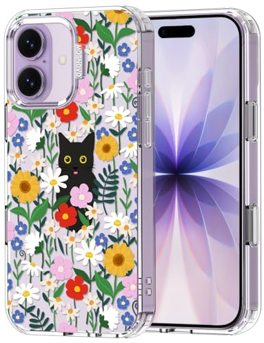 MOSNOVO Case for iPhone 17, [Buffertech 6.6ft Military-Grade Drop Protection] [Camera Control] Clear TPU Bumper Phone Case Cover Design - Black Cat in Garden