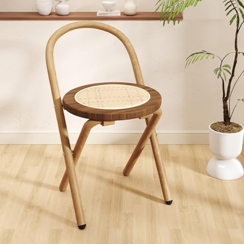 QTWLG Holz Klapphocker Rund Klappstuhl, Tragbarer Faltbar Barhocker Für Zuhause, Küche, Camping, Mit Rückenlehne Und Fußstütze(Walnut)