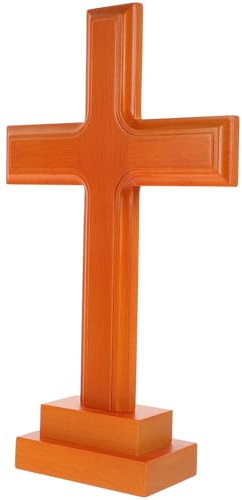 MINAOLULUS Holzkreuz mit Sockel aus Buchenholz Dekoratives Tischkreuz Glatte Oberfläche Filigranes Design Christliche Wohnraumdekoration