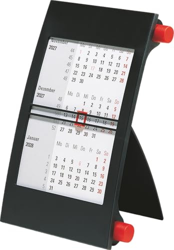 rido/idé 3-Monats-Tischkalender 2027 | 90×120 mm, rot/schwarz