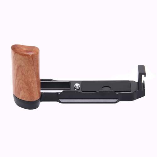 L-Shape Arca-Swiss Fit Quick Release Plate Compatible with Fuji Fujifilm X100VI X100V Camera, with Lightweight Ergonomic Wooden Hand Grip Handle, Cold Shoe, 1/4 Screw, 1/4 & 3/8 Screw Holes