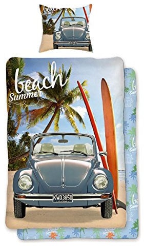 LINON Wende BETTWÄSCHE VW KÄFER 135 cm x 200 cm + 80 cm x 80 cm NEU & OVP - 100% Baumwolle Volkswagen VW Beetle EXKLUSIV-Modell 005
