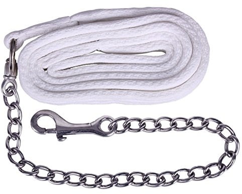 QHP Führleine mit Kette, 200 cm, 40 cm Kette, Karabiner, Handschlaufe (Weiß)