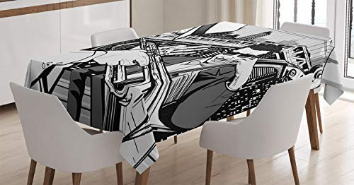 ABAKUHAUS Retro Tischdecke, Jazz Band in New York, Schmutzabweisend Pflegeleicht Waschbar Druck Mit Klaren Farben ohne Verblassen, 140 x 170 cm, Weiß Grau