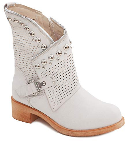 Toocool - Stivali Donna Bassi Biker Boots Motociclista Borchie Traforati Nuove K811 [36,Beige]