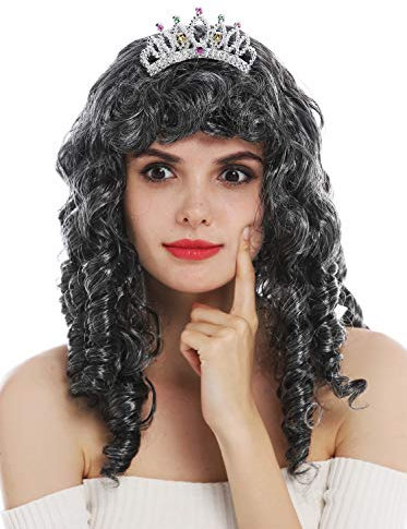 WIG ME UP - 68840-P103-68 Perücke Karneval Damen Königin Prinzessin Fee grau Locken Barock mi Tiara Diadem