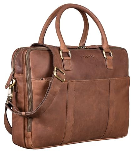 STILORD 'Drake' Businesstasche Leder Groß Vintage Aktentasche XL Ledertasche Laptoptasche für Arbeit Büro Umhängetasche Aufsteckbar Echtleder, Farbe:messina - braun