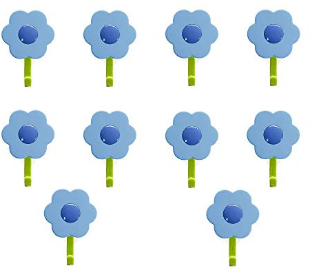 Kochblume 1-3-5-10er Set | Haken S, L, Wandhaken, Küchenhaken, Mehrzweckhaken, Schlüsselhaken | In der bunten Box (blau-DKL-blau, 10er Set S)