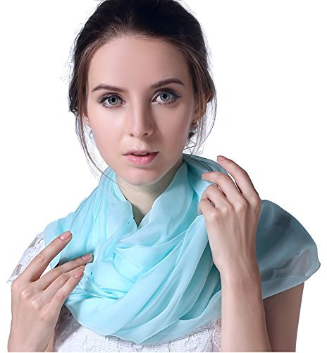 LoveSilk Luxus Damen Georgette Seidentuch 100% Seiden-schals Stola Halstücher Hellblau Maße 78.7 x 53 / 200cm x 135cm