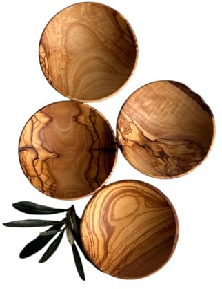 Egedeneve Salsas de madera de olivo, un juego de 4 platos de salsa, para inmersión, decorativo, plato de prueba, plato de inmersión hecho a mano