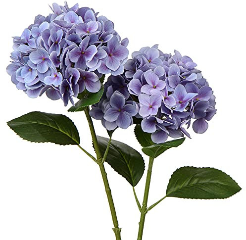 Künstliche Hortensie Blumen Real-Touch Kunstblumen Wie Echt Hydrangea Kunstzweige Blumengesteck für Bürotischen, Hotels, Rezeptionen, Wartezimmer, Esstische, Cafes Dekoration, 2 Stück