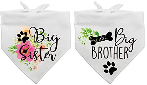 easycozy Hundehalstuch, Aufschrift Big Sister Brother, Schwangerschaftsankündigung, Hundehalstuch, Foto-Requisite, Haustier-Schals für Hundeliebhaber, 2 Stück
