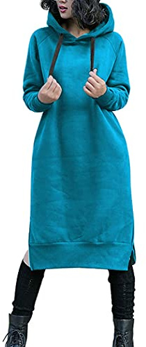 NUTEXROL Damen-Sweatshirt, dick, lang, Fleece, String, Kapuzenpullover, Übergröße, Blau-a, M