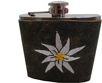 Flachmann mit grünem Nubukleder und Edelweiß 6 oZ