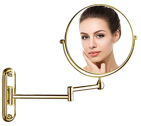 DOWRY Kosmetikspiegel Wandmontage Gold Schminkspiegel Rasierspiegel mit Vergrößerung 10x Wand Vergrößerungsspiegel für Bad Doppelseitiger Spiegel,Durchmesser 20cm