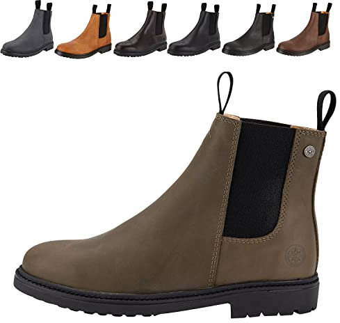 Chelsea Boot »NEW WORK« von SUEDWIND© | bequeme Stiefelette aus robustem Rindsleder Made in Portugal | Reitschuh mit Profil-Gummisohle und Innen-Leder | Schuh Schlupf Stiefel | Waxy Green | Gr. 40