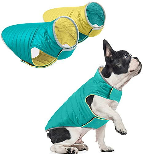 meioro Hundemantel Wendbarer Hundejacke Wasserdicht Winddichte Hunde Wintermantel Reflektierende Hundepullover Warme Winterjacken Leichte Hundekleidung Geeignet für Outdoor-Aktivitäten (XS, Cyan+Gelb)