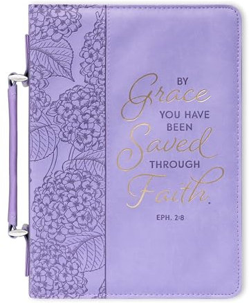Christian Art Gifts Faux Leather Fashion Bible Cover for Women: by Grace You Have Been Saved - Ephesians 2:8 Inspirational Bible Verse, Hydrangea Lavender-Purple, Large