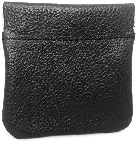 Charmoni - Portefeuille - Porte Monnaie - Fermeture à Ressort clic clac - en Cuir véritable - Homme Femme (Cuir, Noir)