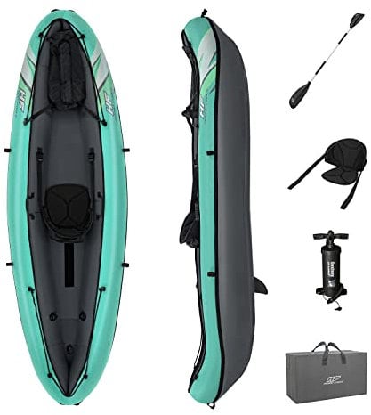 Bestway Hydro-Force 1-Person Ventura Elite Inflatable Kayak Set | Includes Kayak, Aluminum Paddle, Hand Pump, 2 Fins, Seat, Gear Bag and Carry Bag