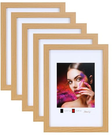 IDEAL TREND 2er 3er 5er Set Holz Bilderrahmen Lifestyle Plexi Foto Rahmen Collage Wanddeko Poster HR-25: Farbe: 5er Pack Buche | Format: 13x18