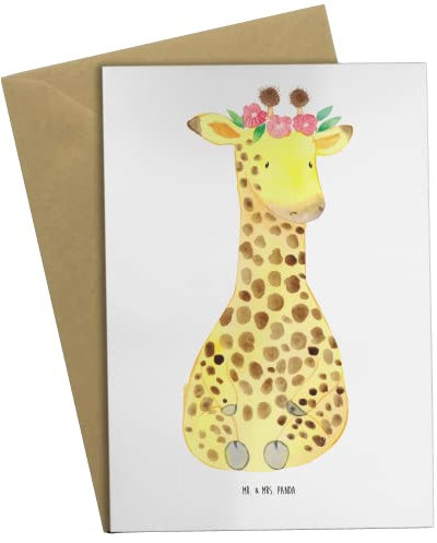 Mr. & Mrs. Panda Grußkarte Giraffe Blumenkranz - Geschenk, Wildtiere, Ansichtskarten, Selbstliebe, Freundin, Einladungskarte, Glückwunschkarte,
