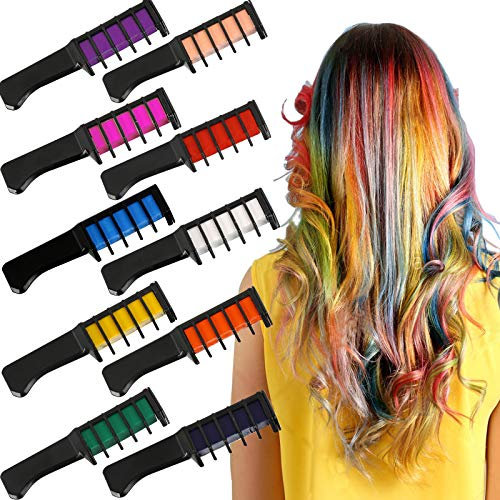 Hair Chalk for Girls, Jiasoval 10 Colors Temporary Hair Chalk Comb, Non-Toxic Washable Hair Chalk Pens Set for Festival, Carnival, Party, Christmas, Halloween, Birthday, DIY Perfect Gifts for Kids