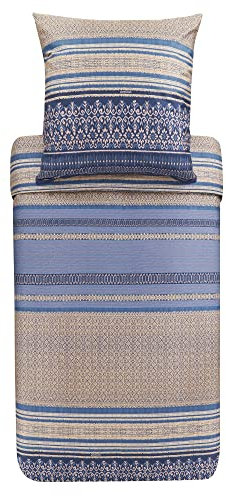 Bassetti Bettwäsche Garnitur Roccaraso B1 aus Baumwolle Mako-Satin in der Farbe Blau 2-Teilig mit Reißverschluss, Maße: 155cm x 220cm, 80cm x 80cm, 9323438
