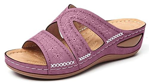Susenstone Sandales Orthopédique Femme Sabot Orthopédique Femme d'été Sandales d'été Anatomiques Femme Confortables Été Chaussures de Plage Anti-dérapant Respirant Sandales Violet 38 EU