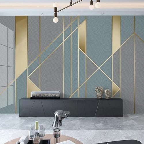Papier peint panoramique géométrique gris, doré et vert de très jaute qualité personnalisable à taille souhaitez dans personnaliser maintenant