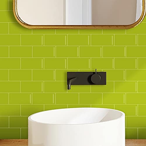Alwayspon 10 Sheet Lime Green 3D Vinyl Wall Tile Sticker Transfers, Thicken Peel and Stick Self-Adhesive Waterproof Splashback Stick on Tile Decals for Kitchen Bathroom Wall, 30cmx13cm