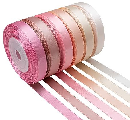 Mlurcu Ruban de satin rose de 1,9 cm, rose pâle, rose poudré, ruban de satin fin double face de couleur unie pour bouquet de fleurs, invitation de mariage, artisanat, emballage cadeau, nœuds pour