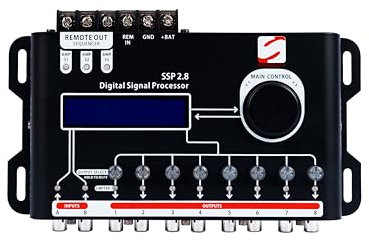 DSP 2.8 Digital Signal Processor & Equalizer – 15-Band Graphic EQ, 2 Input/8 Output DSP, 12 Presets, Built-in Crossover for Car Audio Enhancement