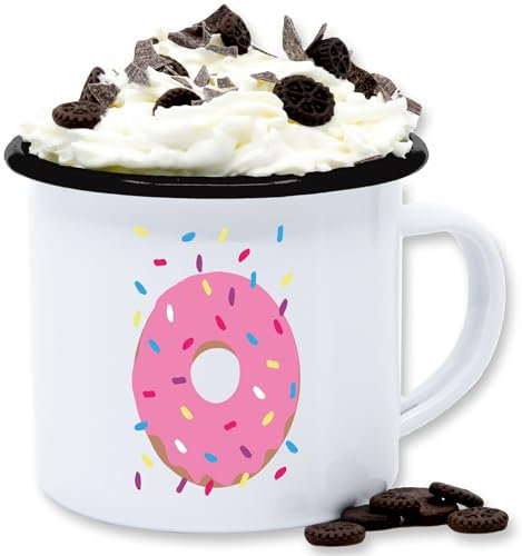 Emaille Tasse Blechtasse - Karneval & Fasching - Tassen - Donut Kostüm - 300 ml - Weiß Schwarz - fasching- donuts carnevale karnevals faschings verkleidet carnival karneva fasnets karnelval jeck