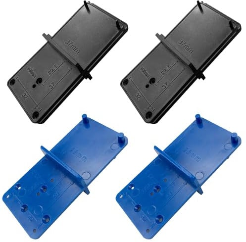 4PCS Plantillas para Montar Bisagras Ø 26mm,35mm y 40 mm, Fila de Agujeros 32 Placa de Montaje, Conexión Excéntrico de Ø25 mm y 20 mm Plantilla para Taladrar Bisagras