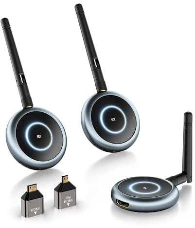 TIMBOOTECH Wireless HDMI Transmitter und 2 Empfänger, Plug and Play, 5,8G HDMI Wireless Extender für PC, Laptop, Kamera, Kabelbox zu Mehreren Fernsehern, Monitoren, Projektoren - 165FT/50M