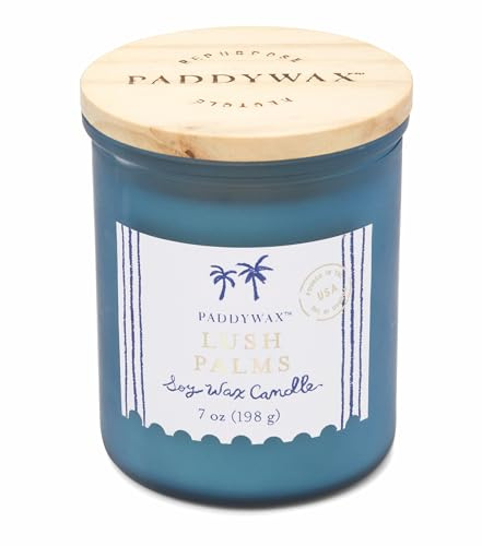 Paddywax Duftkerzen im Glas von Artisan aus der Küsten-Kollektion, Duftkerze mit Deckel, 226 g, üppige Palmen