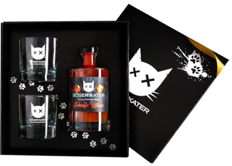 BÖSER KATER Scharfe Mieze Geschenkset mit 2 Gläsern, Würzig scharfer Tomaten-Shot, der beste Mexikaner, das perfekte Geschenk in hochwertiger Box, 0,5l 12,5% Vol.