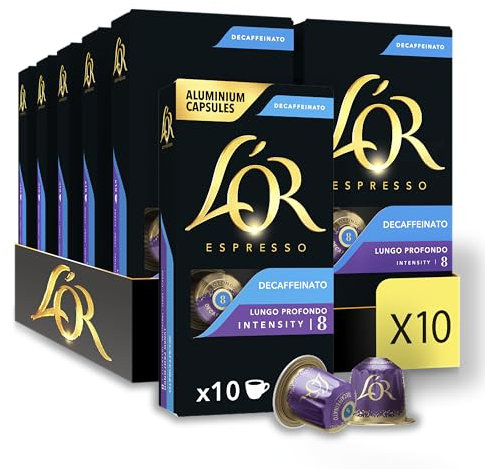 L'OR Espresso Café - 100 Capsules Lungo Profondo Decaffeinato n° 8 - compatible Nespresso®* (lot de 10 x10)