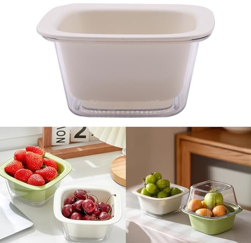 Küchensieb Schüssel Obst Gemüse Waschkorb, 2-in-1 Kleiner Kunststoff Doppellagiger Siebkorb für Nudeln, Spaghetti, Beeren, Salate, Geeignet für Camping, Hausgebrauch, Weiß (Weiß)