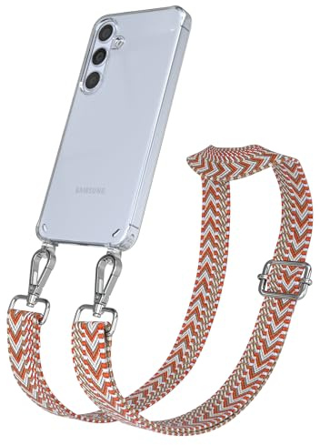 EAZY CASE Handykette - Verstellbares Taschenband kompatibel mit Galaxy S24, Schulterriemen, Handykordel mit Silikon Hülle, Umhängetasche, Blau Rot Silber