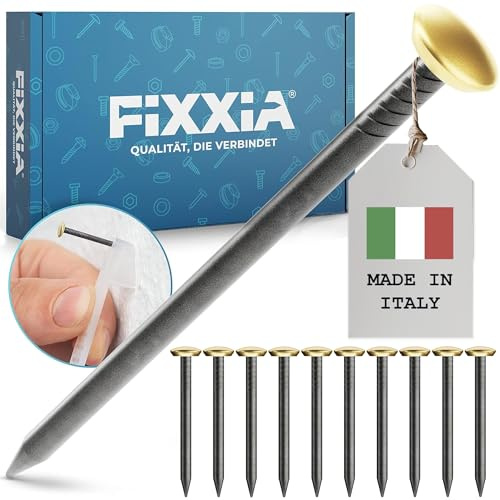 FIXXIA Bildernägel mit oder ohne Einschlaghilfe, 30 Stück ø2mm, schwarz mit gold-, oder silberfarbenem Dekokopf ø6mm, 20, 25, 30, 40, 50mm, Betonnägel, Wandnagel (Gold mit Halter, 25mm)