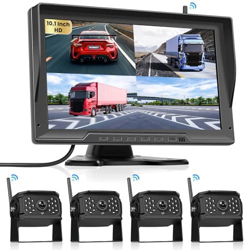 Hodozzy 4 Telecamere Posteriore Digitali Wireless con Monitor IPS da 10,1 Pollici, Telecamera Retromarcia Impermeabile IP68, Visione Notturna Grandangolare, Telecamera DVR 720P per Camper/Camion