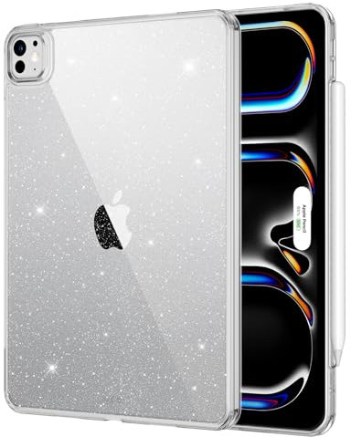 ESR Coque pour iPad Pro 13 Pouces M4 (2024), Fine et légère, Protection Contre Les Chocs et Les Chutes, Anti Jaunissement, Dos Rigide, Support Pencil Pro/USB-C,Série Classic, Paillettes Transparent