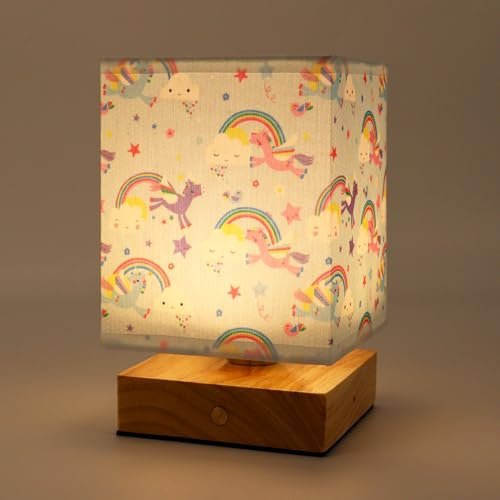Wetry Schreibtischlampe Kinder Batteriebetrieben Nachtlicht mit Stoff Lampenschirm Aufladbares Stillen Nachttischlampe Dimmbares Einhorn Geschenke für Mädchen